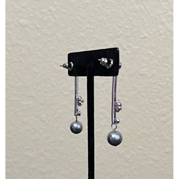 Art de Franco Swarovski Elements and Pearl Dangle Drop Post Earrings 8mm - Picture 5 of 10